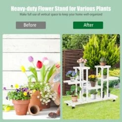 Best Sale ✨ Costway 4-Tier Rolling Flower Rack Wood Plant Stand Casters 12 Pots Bonsai Display Shelf ❤️ -Planters Sales Store unnamed file 7704