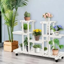 Best Sale ✨ Costway 4-Tier Rolling Flower Rack Wood Plant Stand Casters 12 Pots Bonsai Display Shelf ❤️ -Planters Sales Store unnamed file 7706