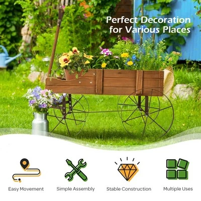 Hot Sale ๐ Costway Garden Plant Planter Wooden Wagon Planter W/ Wheel Garden Yard โ๏ธ 5 Hot Sale ๐ Costway Garden Plant Planter Wooden Wagon Planter W/ Wheel Garden Yard โ๏ธ - Image 3