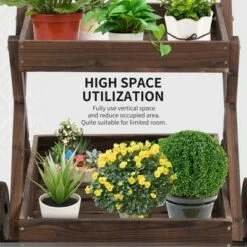 Cheap 🛒 Outsunny 2-Tier Wooden Rustic Elevated Garden Plant Bed/Stand with Wheels and Handle for Movement & Classic Look/Aesthetic/Outdoor Decor 🤩 -Planters Sales Store unnamed file 7719