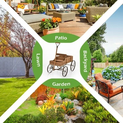 Hot Sale ๐ Costway Garden Plant Planter Wooden Wagon Planter W/ Wheel Garden Yard โ๏ธ 6 Hot Sale ๐ Costway Garden Plant Planter Wooden Wagon Planter W/ Wheel Garden Yard โ๏ธ - Image 4