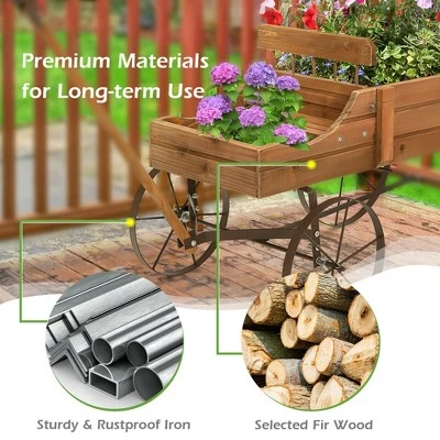 Hot Sale ๐ Costway Garden Plant Planter Wooden Wagon Planter W/ Wheel Garden Yard โ๏ธ 8 Hot Sale ๐ Costway Garden Plant Planter Wooden Wagon Planter W/ Wheel Garden Yard โ๏ธ - Image 6