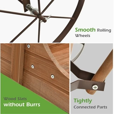 Hot Sale ๐ Costway Garden Plant Planter Wooden Wagon Planter W/ Wheel Garden Yard โ๏ธ 9 Hot Sale ๐ Costway Garden Plant Planter Wooden Wagon Planter W/ Wheel Garden Yard โ๏ธ - Image 7