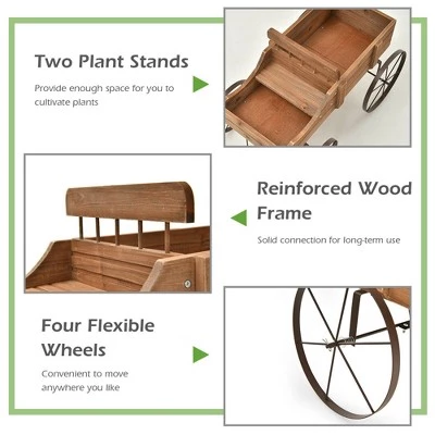 Hot Sale ๐ Costway Garden Plant Planter Wooden Wagon Planter W/ Wheel Garden Yard โ๏ธ 10 Hot Sale ๐ Costway Garden Plant Planter Wooden Wagon Planter W/ Wheel Garden Yard โ๏ธ - Image 8
