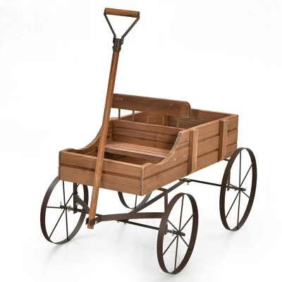 Hot Sale ๐ Costway Garden Plant Planter Wooden Wagon Planter W/ Wheel Garden Yard โ๏ธ 11 Hot Sale ๐ Costway Garden Plant Planter Wooden Wagon Planter W/ Wheel Garden Yard โ๏ธ - Image 9