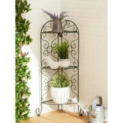 Best deal 👏 Zingz & Thingz 10.7" Indoor/Outdoor Iron Corner Plant Stand Black - Zings & Thingz 🧨 -Planters Sales Store unnamed file 7772