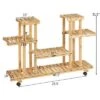 Brand new ❤️ Costway 4-Tier Wooden Plant Stand W/Wheels Multipurpose Storage Rack, Wood Grain Color ✨
