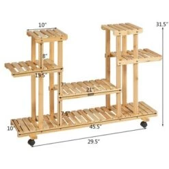 Brand new ❤️ Costway 4-Tier Wooden Plant Stand W/Wheels Multipurpose Storage Rack, Wood Grain Color ✨
