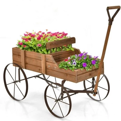 Hot Sale ๐ Costway Garden Plant Planter Wooden Wagon Planter W/ Wheel Garden Yard โ๏ธ 12 Hot Sale ๐ Costway Garden Plant Planter Wooden Wagon Planter W/ Wheel Garden Yard โ๏ธ - Image 10