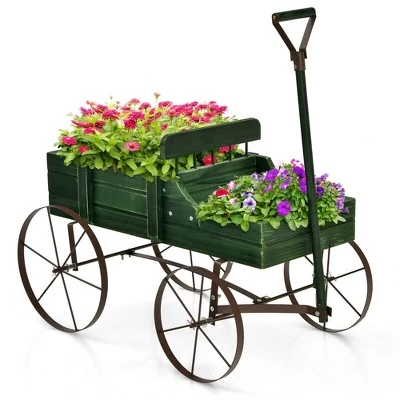 Hot Sale ๐ Costway Garden Plant Planter Wooden Wagon Planter W/ Wheel Garden Yard โ๏ธ 13 Hot Sale ๐ Costway Garden Plant Planter Wooden Wagon Planter W/ Wheel Garden Yard โ๏ธ - Image 11