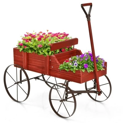Hot Sale ๐ Costway Garden Plant Planter Wooden Wagon Planter W/ Wheel Garden Yard โ๏ธ 14 Hot Sale ๐ Costway Garden Plant Planter Wooden Wagon Planter W/ Wheel Garden Yard โ๏ธ - Image 12