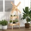 Wholesale ✔️ Outsunny 2 Tier Wood Flower Stand with Windmill Garden Decor Display Rack with Built-in Mini Bird House Great for Indoor/Outdoor ⌛