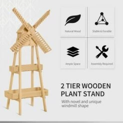 Wholesale ✔️ Outsunny 2 Tier Wood Flower Stand with Windmill Garden Decor Display Rack with Built-in Mini Bird House Great for Indoor/Outdoor ⌛ -Planters Sales Store unnamed file 7823