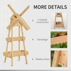 Wholesale ✔️ Outsunny 2 Tier Wood Flower Stand with Windmill Garden Decor Display Rack with Built-in Mini Bird House Great for Indoor/Outdoor ⌛ -Planters Sales Store unnamed file 7824