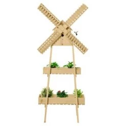 Wholesale ✔️ Outsunny 2 Tier Wood Flower Stand with Windmill Garden Decor Display Rack with Built-in Mini Bird House Great for Indoor/Outdoor ⌛ -Planters Sales Store unnamed file 7827