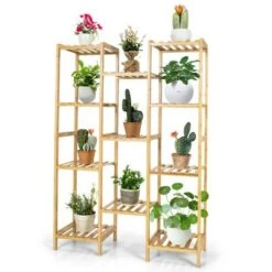 Cheapest ❤️ Costway Bamboo 11-Tier Plant Stand Utility Shelf Free Standing Storage Rack Pot Holder 🥰 -Planters Sales Store unnamed file 7842