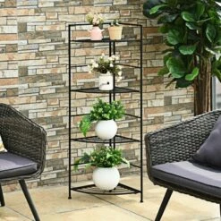 Best Sale 👍 Costway 4 Tier Folding Metal Shelf Plant Stand Storage Open Shelf Corner Display Rack ✨ -Planters Sales Store unnamed file 7895
