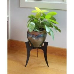 Best reviews of 🔥 12" Tall Small Indoor Outdoor Ibex Iron Plant Stand with Curved Legs Black Powder 🧥 Coat Finish - Achla Designs 🔔