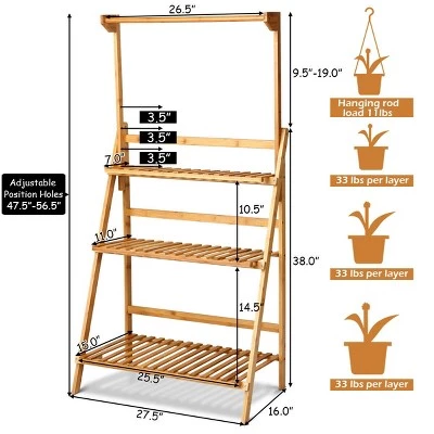 Outlet โ๏ธ Costway 3 Tier Bamboo Hanging Folding Plant Shelf Stand Flower Pot Display Rack Bookcase ๐ 4 Outlet โ๏ธ Costway 3 Tier Bamboo Hanging Folding Plant Shelf Stand Flower Pot Display Rack Bookcase ๐ - Image 2