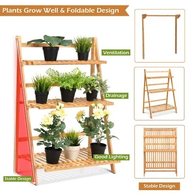Outlet โ๏ธ Costway 3 Tier Bamboo Hanging Folding Plant Shelf Stand Flower Pot Display Rack Bookcase ๐ 7 Outlet โ๏ธ Costway 3 Tier Bamboo Hanging Folding Plant Shelf Stand Flower Pot Display Rack Bookcase ๐ - Image 5