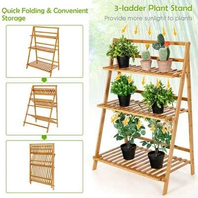 Top 10 🥰 Costway Bamboo Ladder Plant Stand 3-Tier Foldable Flower Pot Display Shelf Rack Natural ✨ 4 Top 10 🥰 Costway Bamboo Ladder Plant Stand 3-Tier Foldable Flower Pot Display Shelf Rack Natural ✨ - Image 2