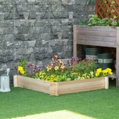 Outlet 🔥 Outsunny 39'' x 39'' Screwless Raised Garden Bed, Wooden Planter Box, Easy DIY Herb Garden for Vegetable Flower Herb Outdoor Lawn Yard Patio ✔️