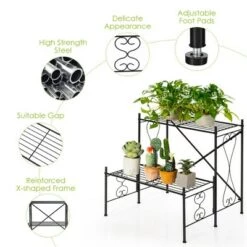 Budget 🧨 Costway 2-Tier Metal Plant Stand Garden Shelf Decorative Plant Rack Patio Garden 🎁 -Planters Sales Store unnamed file 8046