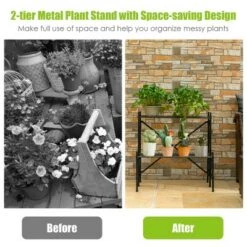 Budget 🧨 Costway 2-Tier Metal Plant Stand Garden Shelf Decorative Plant Rack Patio Garden 🎁 -Planters Sales Store unnamed file 8048