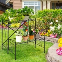 Budget 🧨 Costway 2-Tier Metal Plant Stand Garden Shelf Decorative Plant Rack Patio Garden 🎁 -Planters Sales Store unnamed file 8050