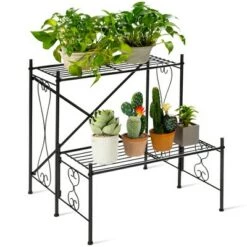 Budget 🧨 Costway 2-Tier Metal Plant Stand Garden Shelf Decorative Plant Rack Patio Garden 🎁 -Planters Sales Store unnamed file 8052