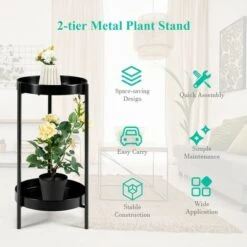 Best deal 🤩 Costway 2 Tier Metal Plant Stand Mid Century Modern Stand w/2 Metal Tray GoldBlack 🥰 -Planters Sales Store unnamed file 8078