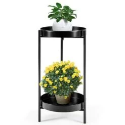 Best deal 🤩 Costway 2 Tier Metal Plant Stand Mid Century Modern Stand w/2 Metal Tray GoldBlack 🥰 -Planters Sales Store unnamed file 8085