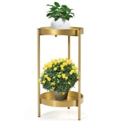 Best deal 🤩 Costway 2 Tier Metal Plant Stand Mid Century Modern Stand w/2 Metal Tray GoldBlack 🥰 -Planters Sales Store unnamed file 8086