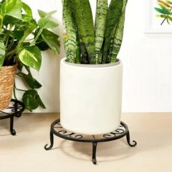 New ⌛ Farmlyn Creek 4 Pack Black Metal Plant Stand, Flower Pot Holder for Indoor & Outdoor, Garden or Home Decor, 9" x 2.7" 🥰