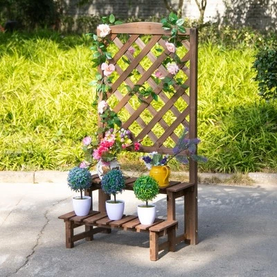 Best Pirce ๐ Outsunny 2-Tier Wooden Garden Elevated Plant Stand Display Free Standing Flower Pot Rack with Climbing Vine Trellis for the Backyard ๐ 3 Best Pirce ๐ Outsunny 2-Tier Wooden Garden Elevated Plant Stand Display Free Standing Flower Pot Rack with Climbing Vine Trellis for the Backyard ๐