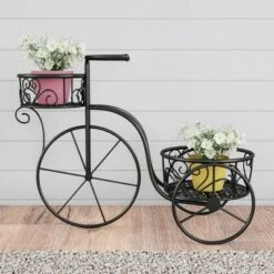 Budget 😍 Nature Spring Metal 2-Tier Tricycle Plant Stand - Matte Black ⌛