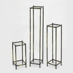 Budget 🥰 Ore International 3pc Iron Square Plant Stands Black/Gold 🥰