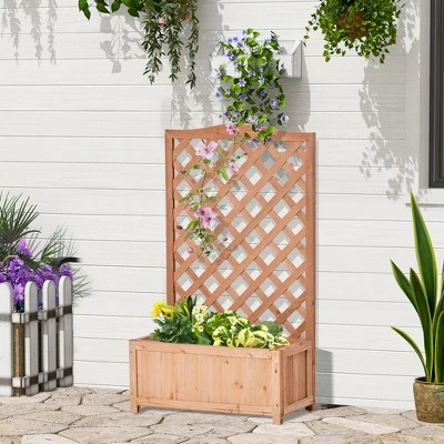 Outlet ๐ Outsunny 28" x 11" x 46" Raised Garden Bed Wood Planter Box with Trellis for Vine Climbing, to Grow Vegetables, Herbs, and Flowers for Backyard, Patio, Brown ๐ 4 Outlet ๐ Outsunny 28" x 11" x 46" Raised Garden Bed Wood Planter Box with Trellis for Vine Climbing, to Grow Vegetables, Herbs, and Flowers for Backyard, Patio, Brown ๐ - Image 2