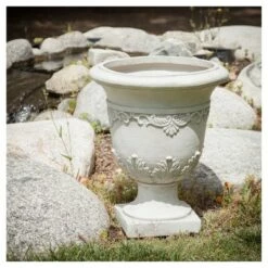 Buy ๐ 20" Urn Fiber Stone Patio Planter Moroccan - White - Christopher Knight Home โญ