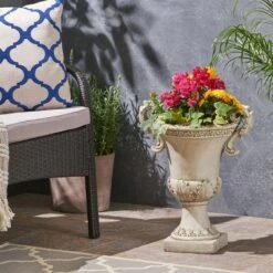 Cheap 🛒 19.25" Delphine Lightweight Concrete Patio Urn Planter White - Christopher Knight Home ✨