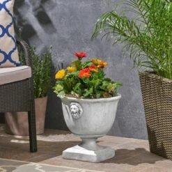 Cheapest 🌟 13" Simba Lightweight Concrete Patio Urn Planter White - Christopher Knight Home 🛒