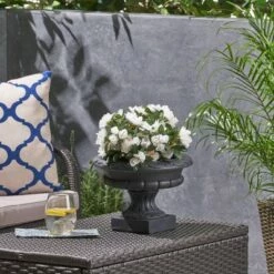 New ๐ฅ 8.5" Stefano Lightweight Concrete Patio Urn Planter Black - Christopher Knight Home ๐ฅ