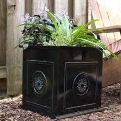 Hot Sale 🛒 Southern Patio CMX-042426 Colony 16 Inch Square Resin Ceramic Indoor Outdoor Garden Box Planter Pot for Flowers, Herbs, Vegetables, and Plants, Black 🌟 -Planters Sales Store unnamed file 8380