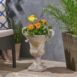 Planters Sales Store 13 Discount 🔔 19.25" Delphine Lightweight Concrete Patio Urn Planter Gray - Christopher Knight Home ⭐