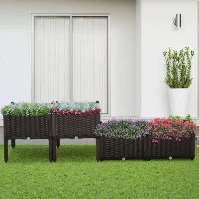 Brand new ๐ฅฐ Outsunny 4-Piece Plastic Raised Garden Bed Planter Box with Self-Watering Design and Drainage Holes for Flowers, Brown ๐ 3 Brand new ๐ฅฐ Outsunny 4-Piece Plastic Raised Garden Bed Planter Box with Self-Watering Design and Drainage Holes for Flowers, Brown ๐