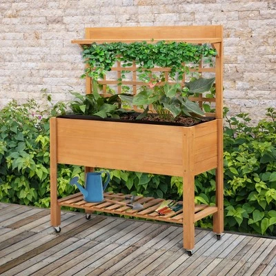 Brand new ๐ Outsunny 41'' Wooden Raised Garden Bed with Wheels Trellis Upper/Below Storage Shelf Elevated Planter Box Stand for Vegetables Flower ๐ 3 Brand new ๐ Outsunny 41'' Wooden Raised Garden Bed with Wheels Trellis Upper/Below Storage Shelf Elevated Planter Box Stand for Vegetables Flower ๐