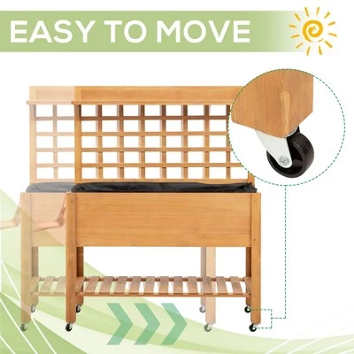Brand new ๐ Outsunny 41'' Wooden Raised Garden Bed with Wheels Trellis Upper/Below Storage Shelf Elevated Planter Box Stand for Vegetables Flower ๐ 7 Brand new ๐ Outsunny 41'' Wooden Raised Garden Bed with Wheels Trellis Upper/Below Storage Shelf Elevated Planter Box Stand for Vegetables Flower ๐ - Image 5