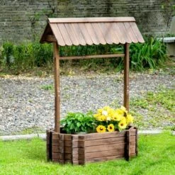 Top 10 ๐ Outsunny Wooden Wishing Well Garden Bed, Rustic Outdoor Flower Planter Patio Ornamental for Plants/Herb/Vegetables, Rustic Brown ๐