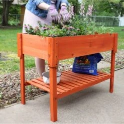 Coupon 😍 Sunnydaze Decor Sunnydaze Outdoor Raised Wooden Garden Bed with Lower Shelf for Flowers, Herbs, Green Plants, and Vegetables - 42" W - Stained Finish 🥰 -Planters Sales Store unnamed file 88