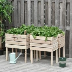 Hot Sale โจ Outsunny 4PCS Wooden Planter Raised Garden Beds Kits Elevated Garden Beds for Flowers Vegetables, Outdoor Indoor Planting Box Container ๐งจ